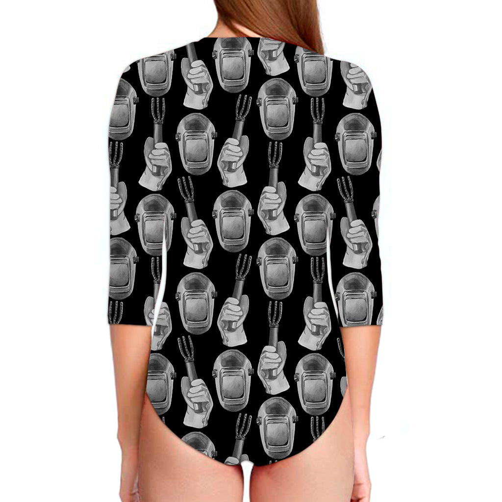 Watercolor Welder Pattern Print Long Sleeve Swimsuit