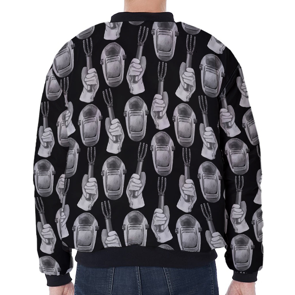 Watercolor Welder Pattern Print Zip Sleeve Bomber Jacket