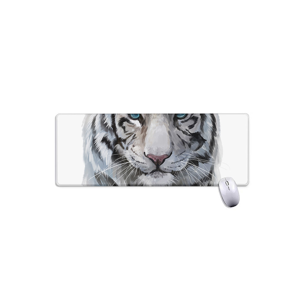 Watercolor White Bengal Tiger Print Extended Mouse Pad