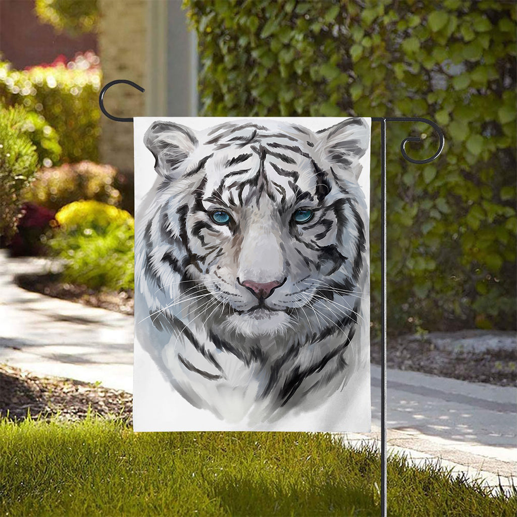 Watercolor White Bengal Tiger Print House Flag