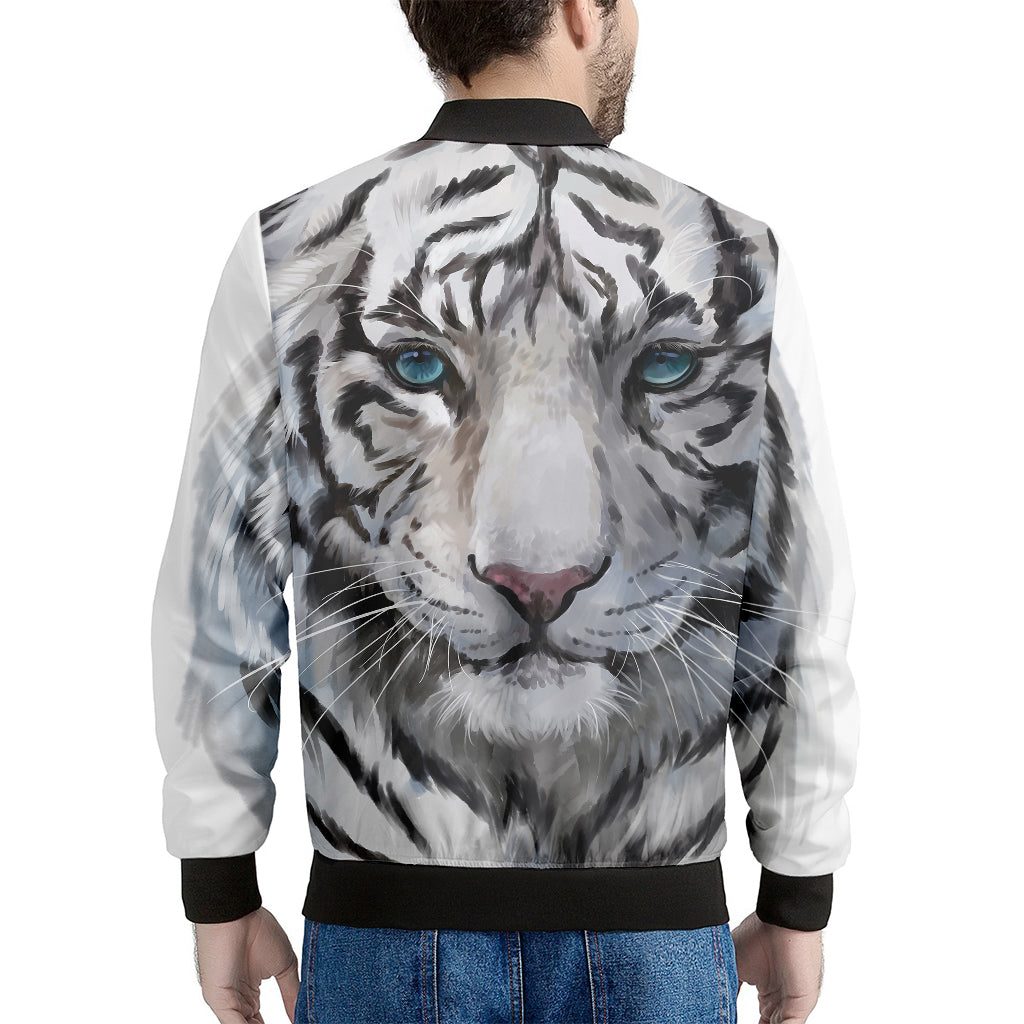 Watercolor White Bengal Tiger Print Men's Bomber Jacket