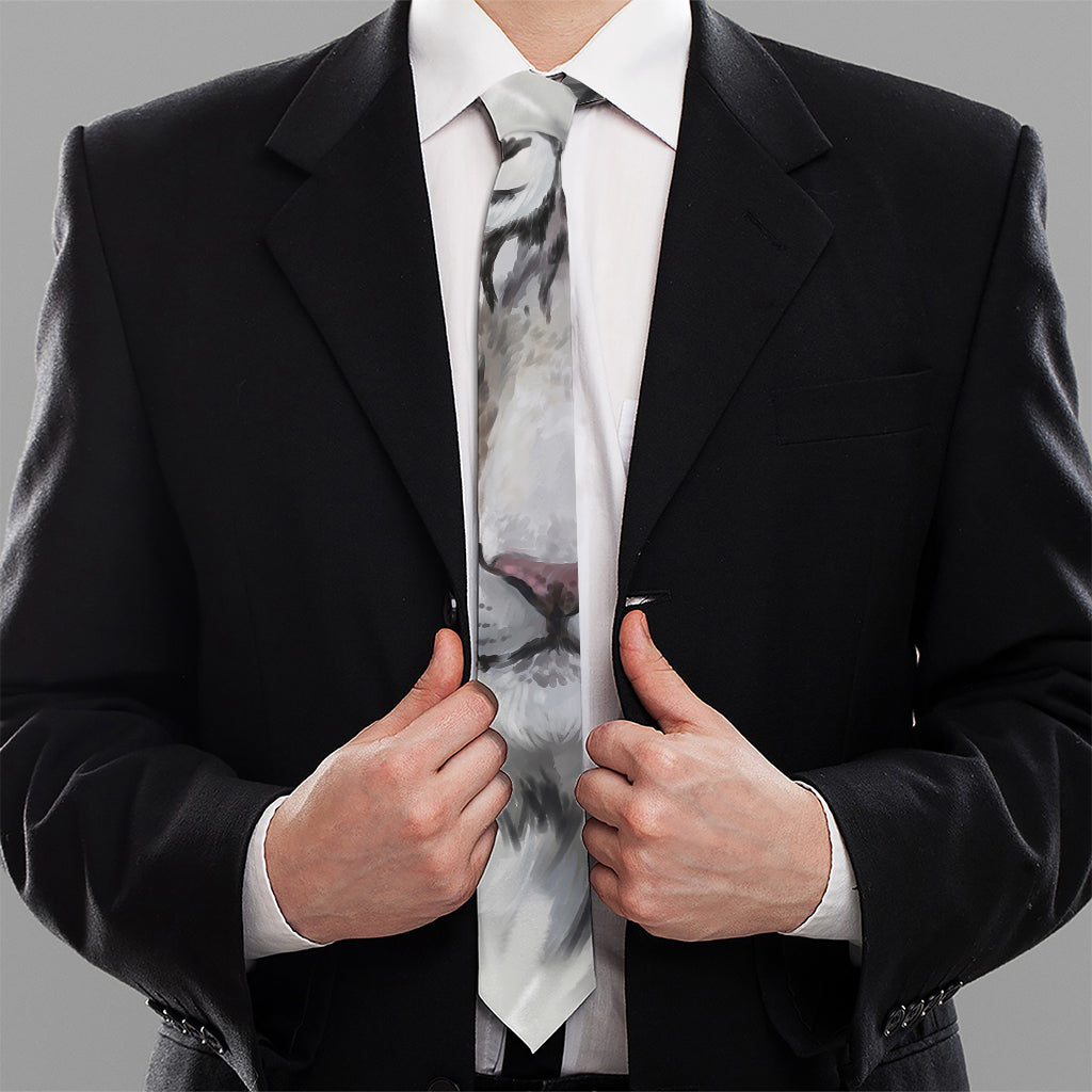 Watercolor White Bengal Tiger Print Necktie
