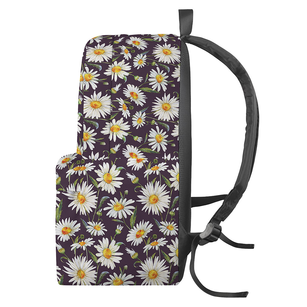 Watercolor White Daisy Pattern Print Backpack