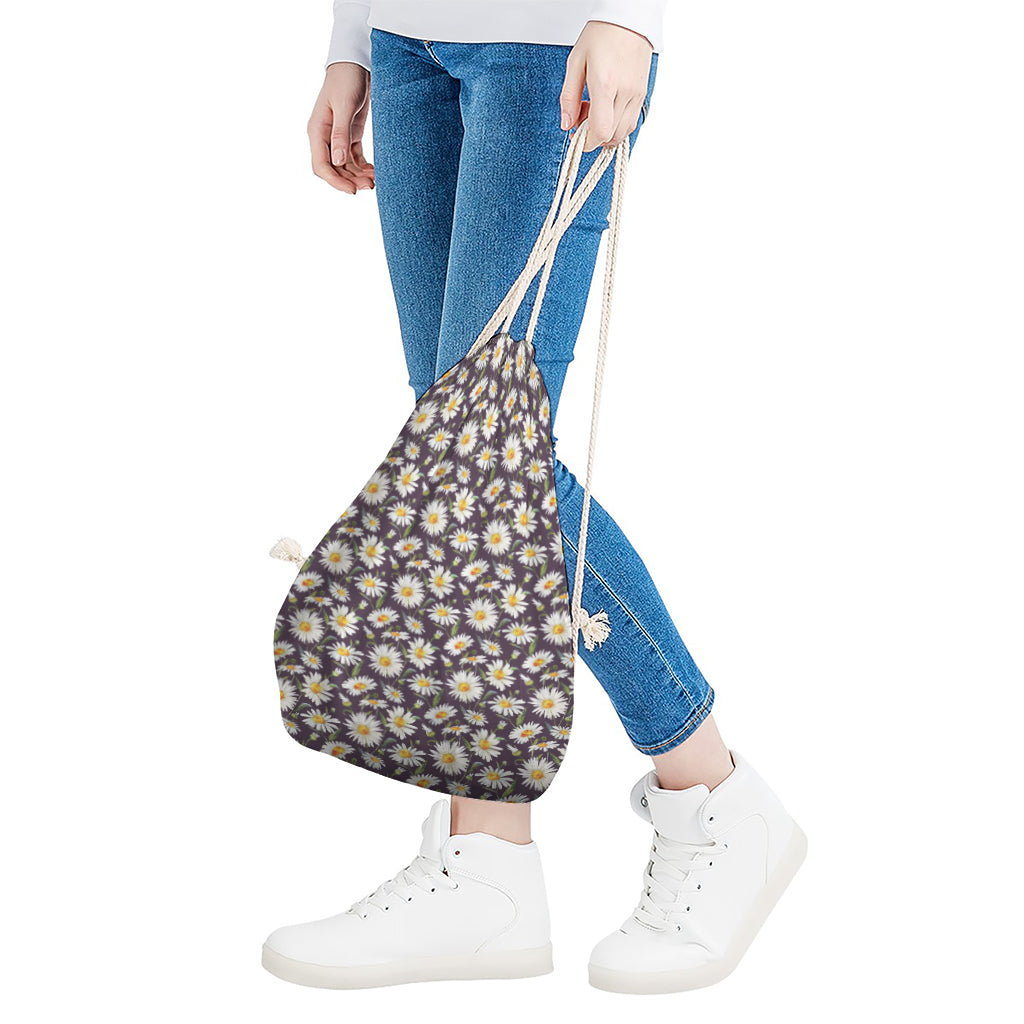Watercolor White Daisy Pattern Print Drawstring Bag