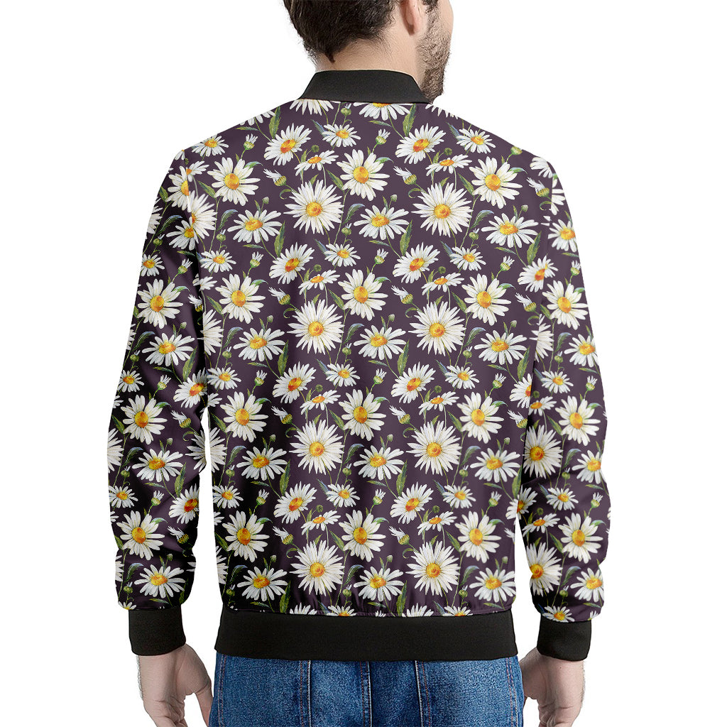 Watercolor White Daisy Pattern Print Men's Bomber Jacket