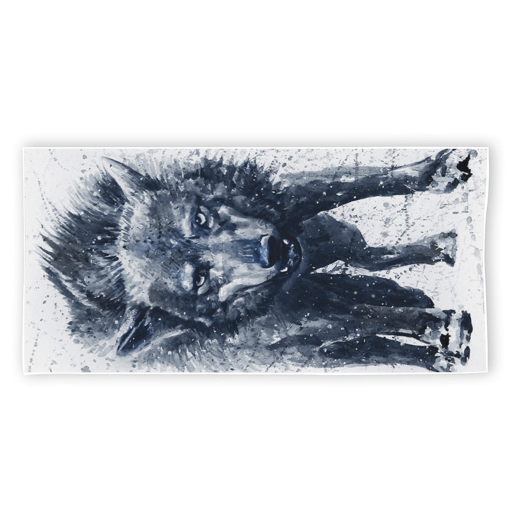 Watercolor Wolf Portrait Print Beach Towel