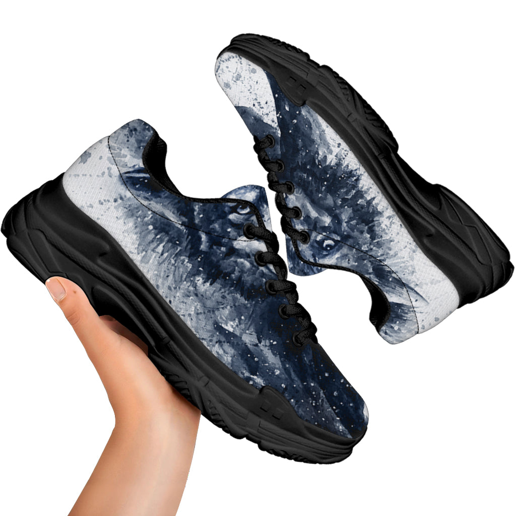 Watercolor Wolf Portrait Print Black Chunky Shoes