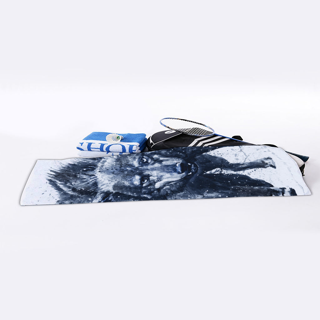 Watercolor Wolf Portrait Print Sports Towel