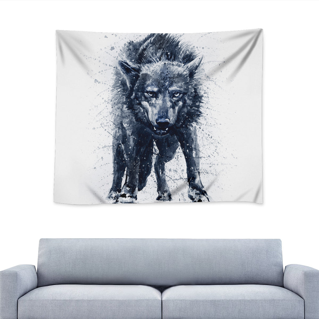 Watercolor Wolf Portrait Print Tapestry
