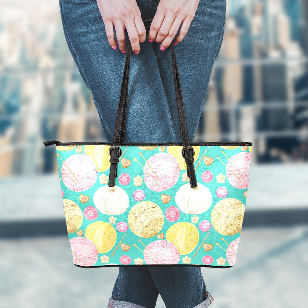Watercolor Yarn Pattern Print Leather Tote Bag