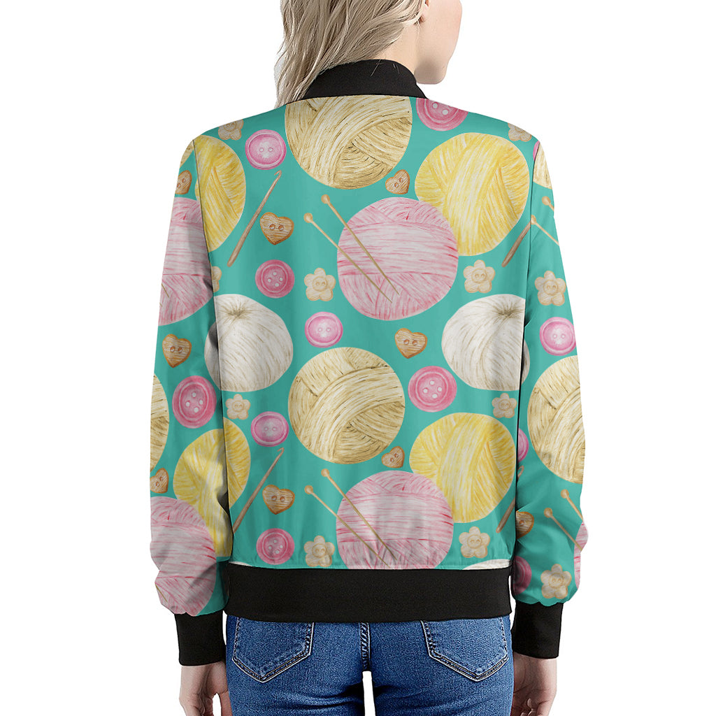 Watercolor Yarn Pattern Print Women's Bomber Jacket