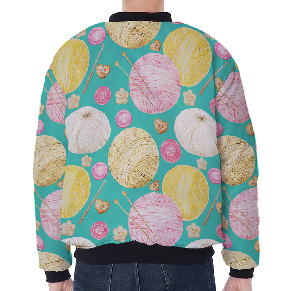 Watercolor Yarn Pattern Print Zip Sleeve Bomber Jacket