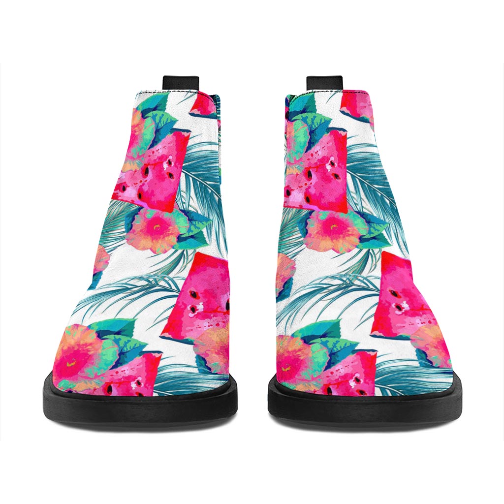 Watermelon Teal Hawaiian Pattern Print Flat Ankle Boots