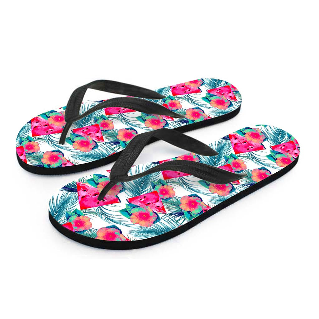 Watermelon Teal Hawaiian Pattern Print Flip Flops