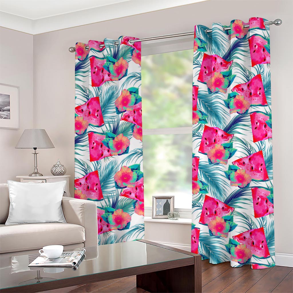 Watermelon Teal Hawaiian Pattern Print Grommet Curtains