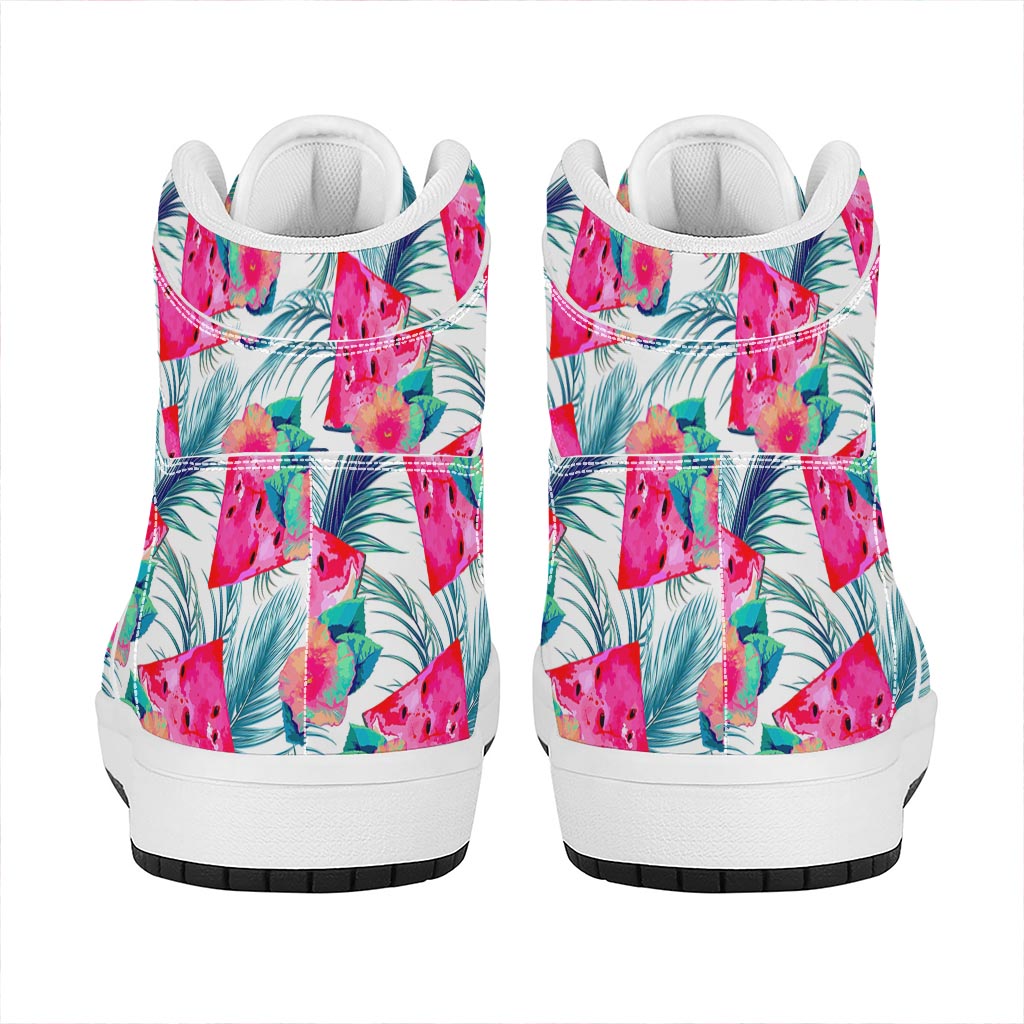 Watermelon Teal Hawaiian Pattern Print High Top Leather Sneakers