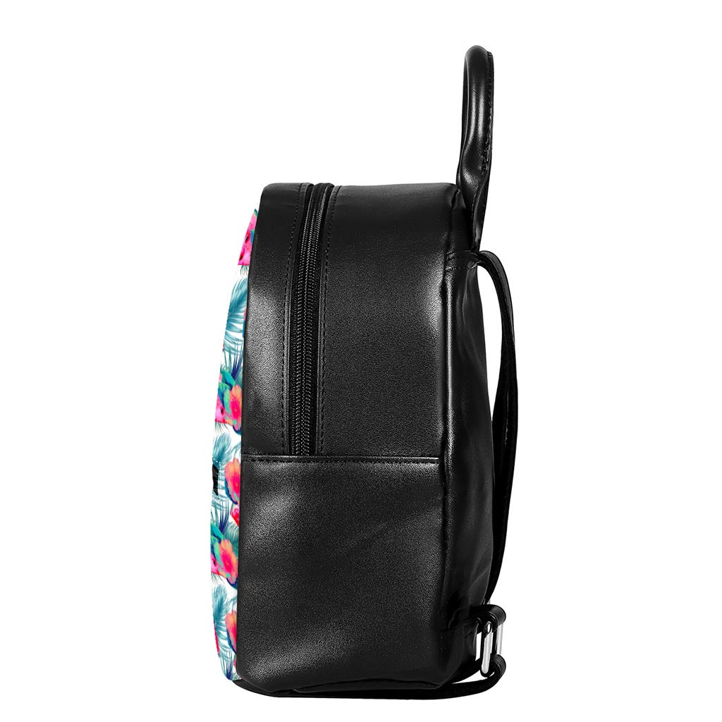 Watermelon Teal Hawaiian Pattern Print Leather Backpack