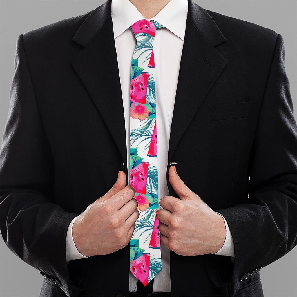 Watermelon Teal Hawaiian Pattern Print Necktie