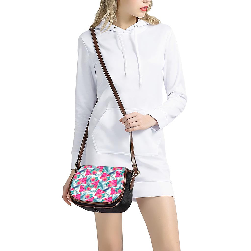 Watermelon Teal Hawaiian Pattern Print Saddle Bag