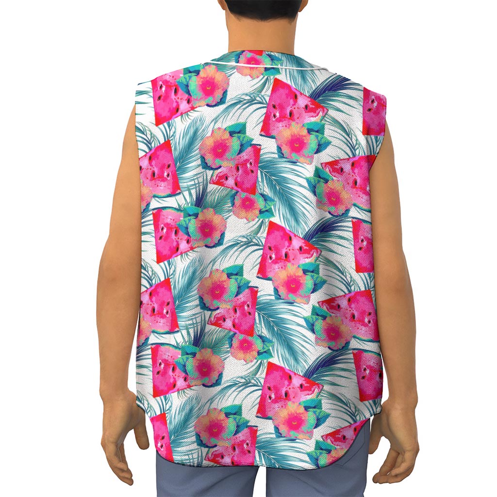 Watermelon Teal Hawaiian Pattern Print Sleeveless Baseball Jersey