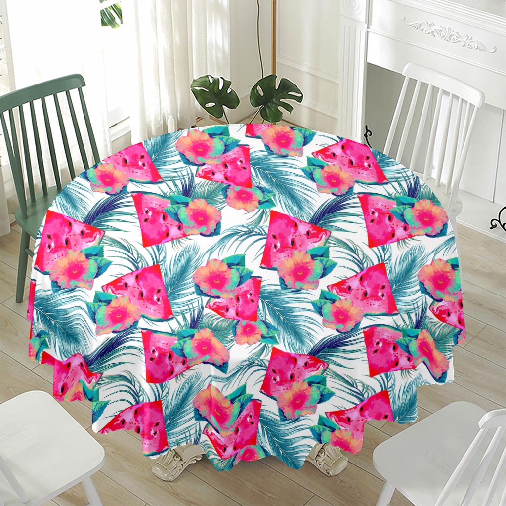 Watermelon Teal Hawaiian Pattern Print Waterproof Round Tablecloth