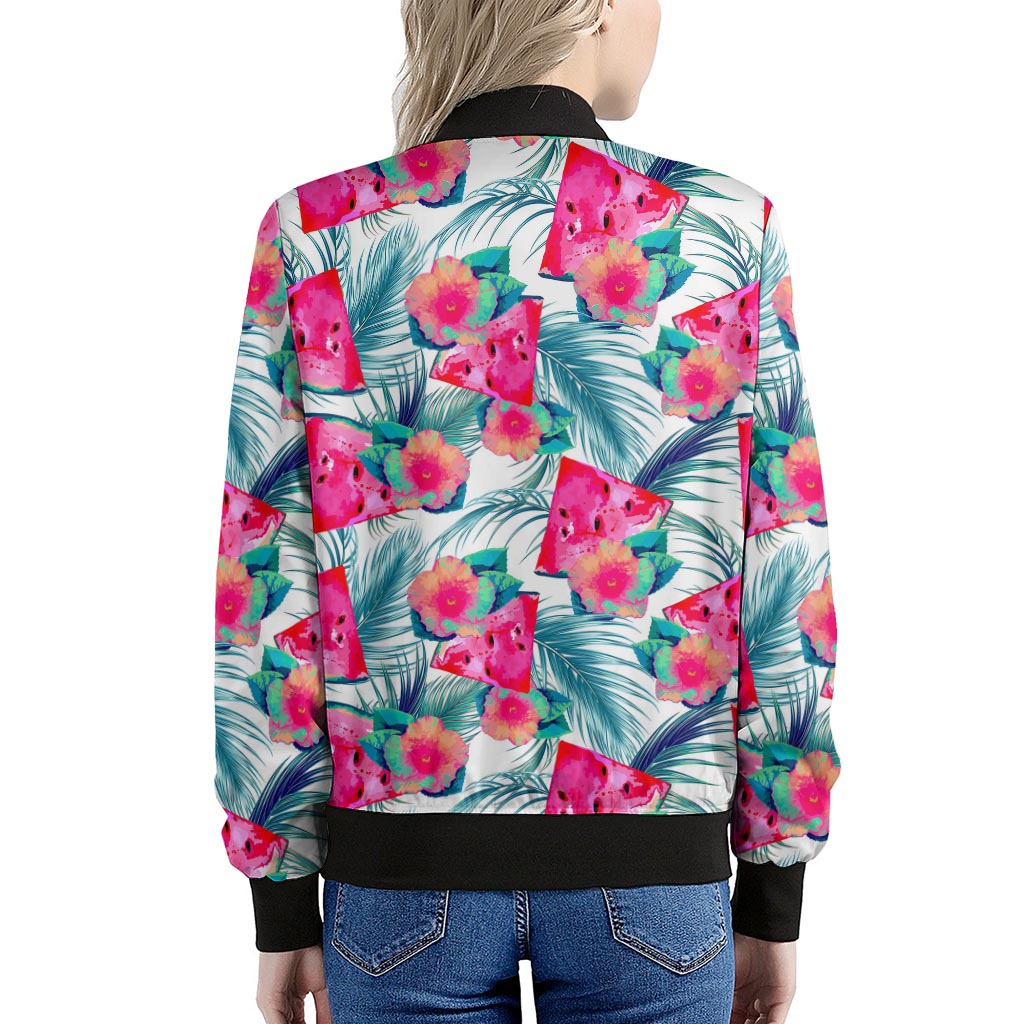 Watermelon Teal Hawaiian Pattern Print Women's Bomber Jacket