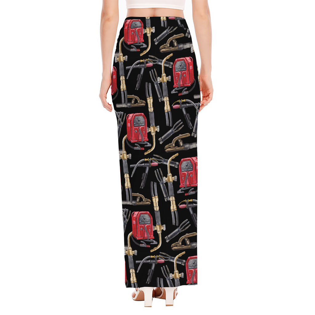 Welding Machine Pattern Print High Slit Maxi Skirt