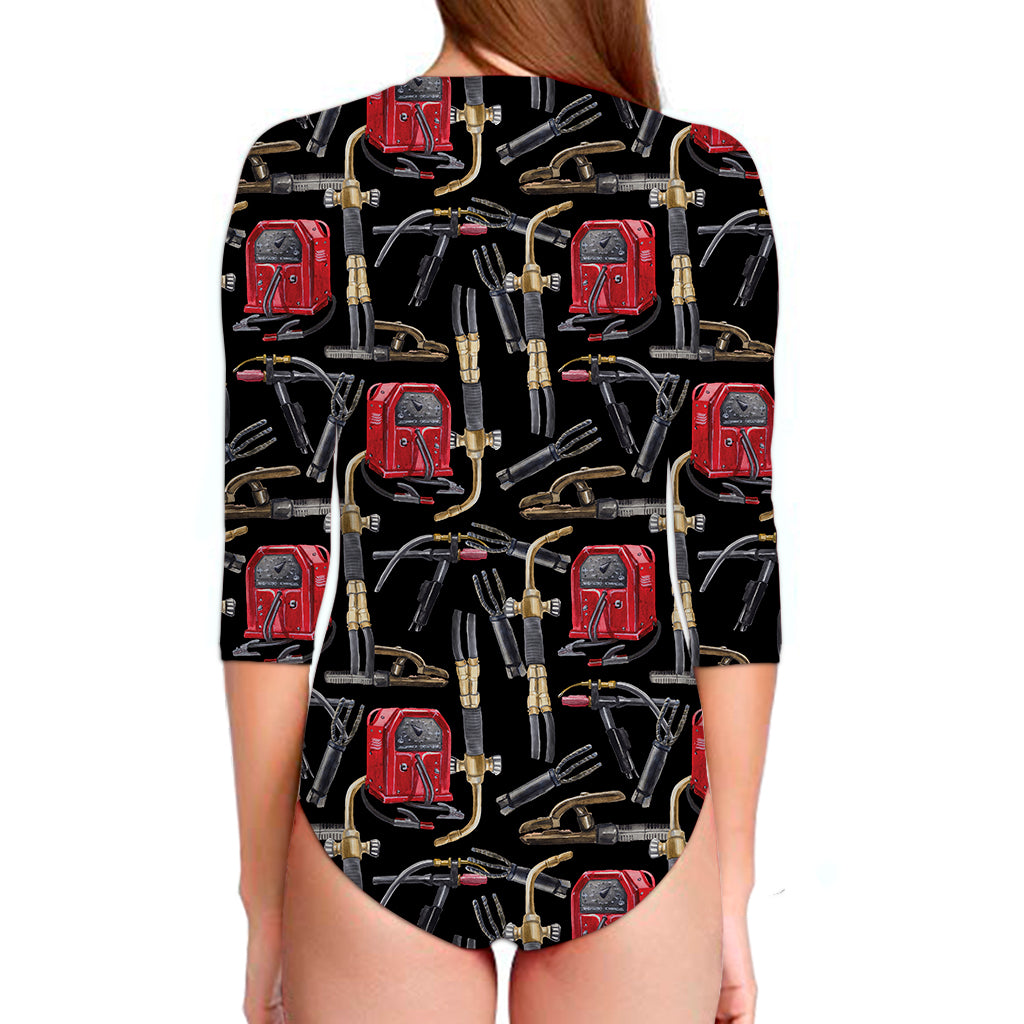 Welding Machine Pattern Print Long Sleeve Swimsuit
