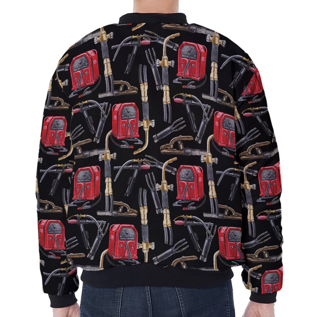 Welding Machine Pattern Print Zip Sleeve Bomber Jacket