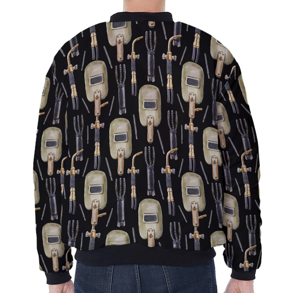 Welding Mask Pattern Print Zip Sleeve Bomber Jacket