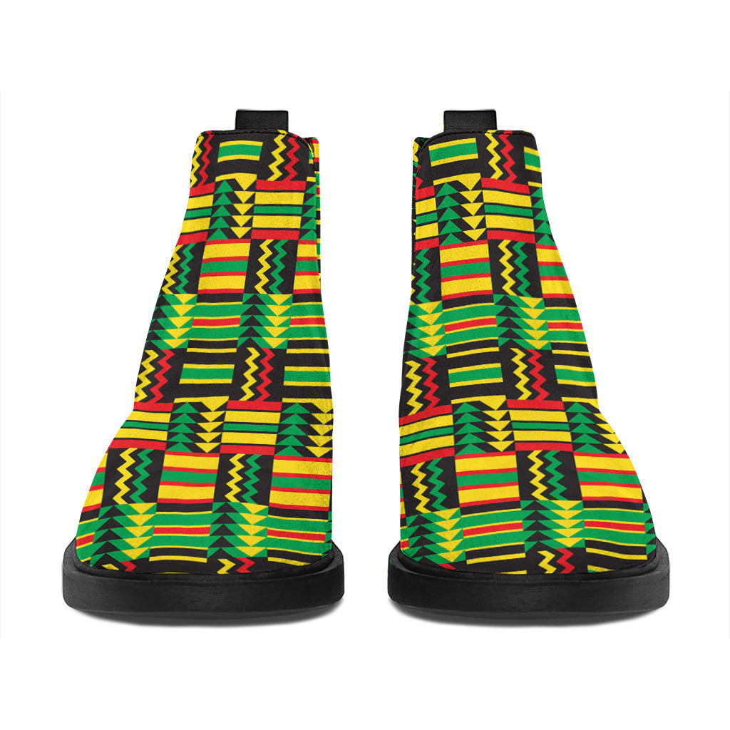 West African Kente Tribal Pattern Print Flat Ankle Boots