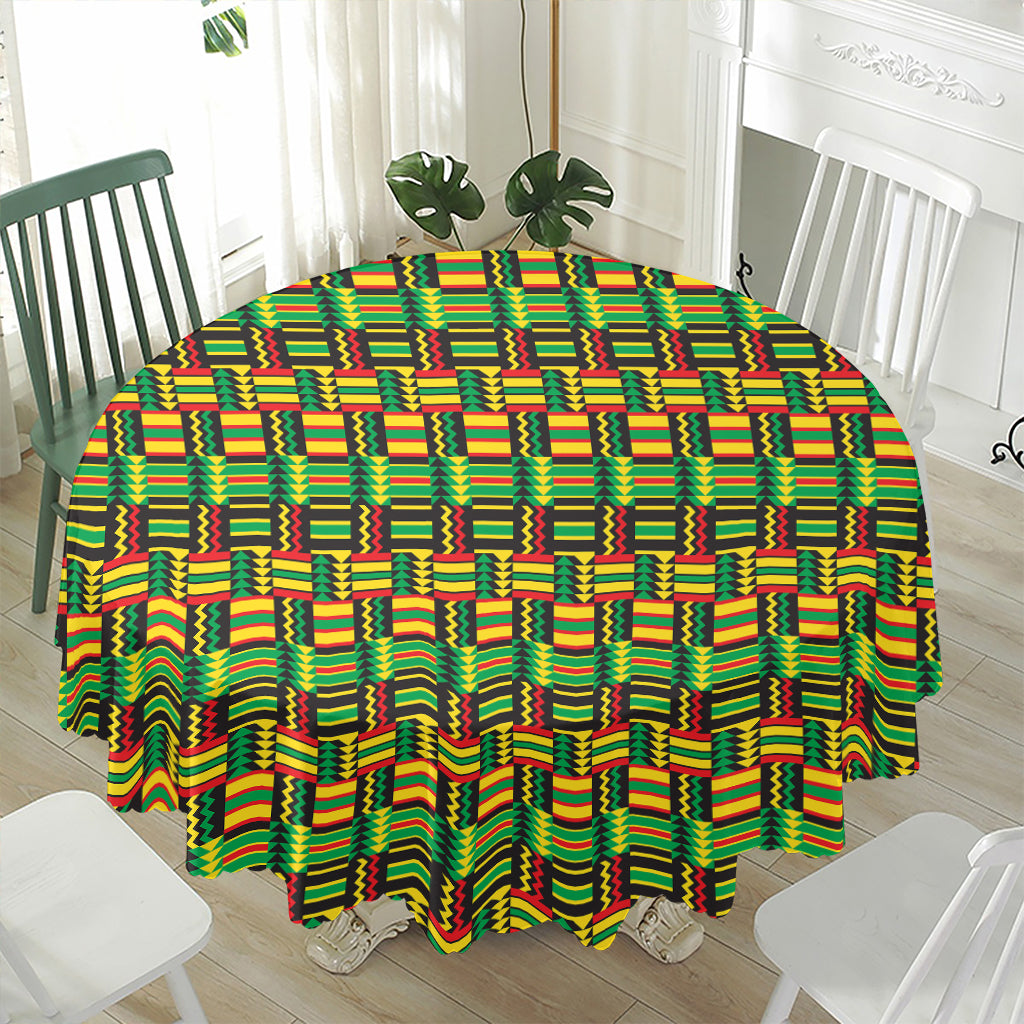 West African Kente Tribal Pattern Print Waterproof Round Tablecloth