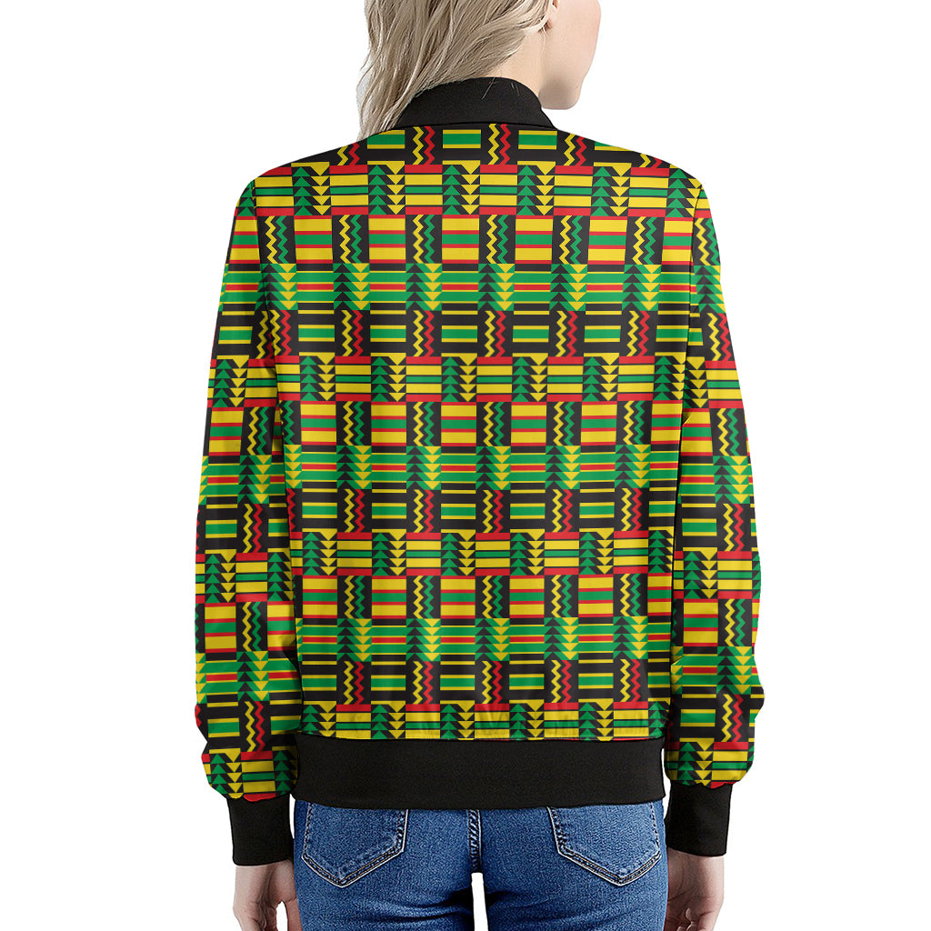 West African Kente Tribal Pattern Print Women's Bomber Jacket