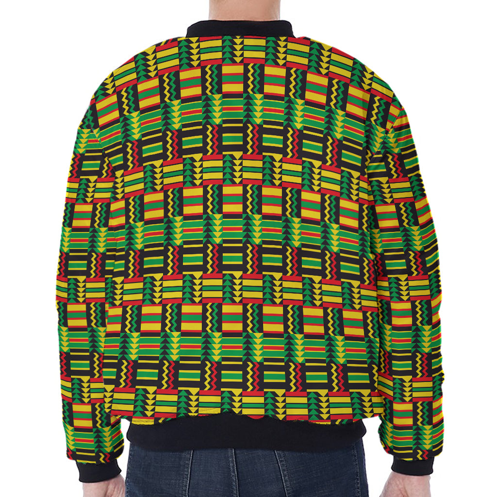 West African Kente Tribal Pattern Print Zip Sleeve Bomber Jacket