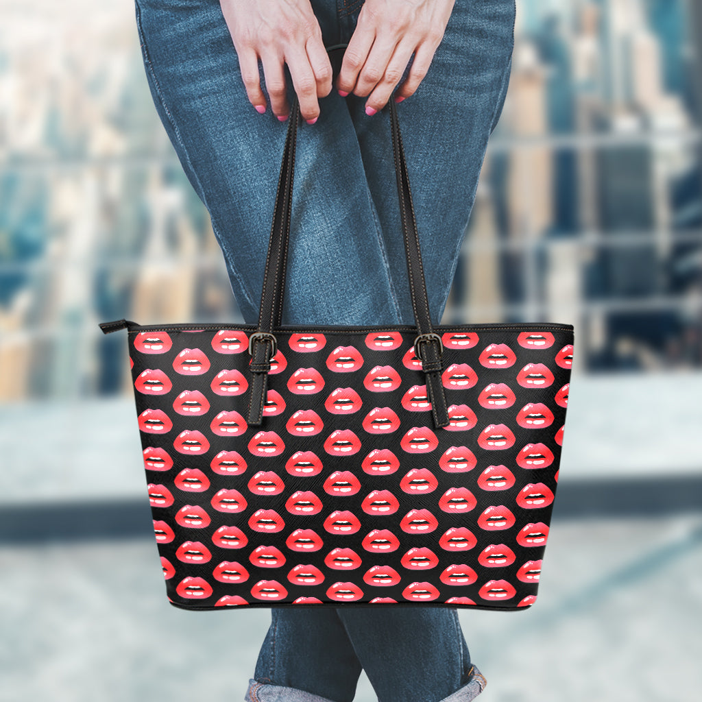 Wet Lips Pattern Print Leather Tote Bag