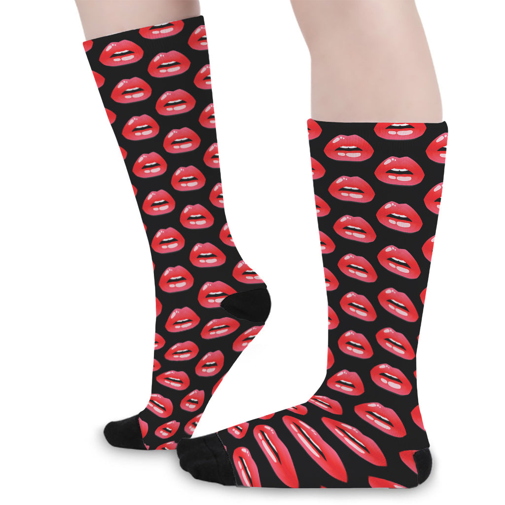 Wet Lips Pattern Print Long Socks