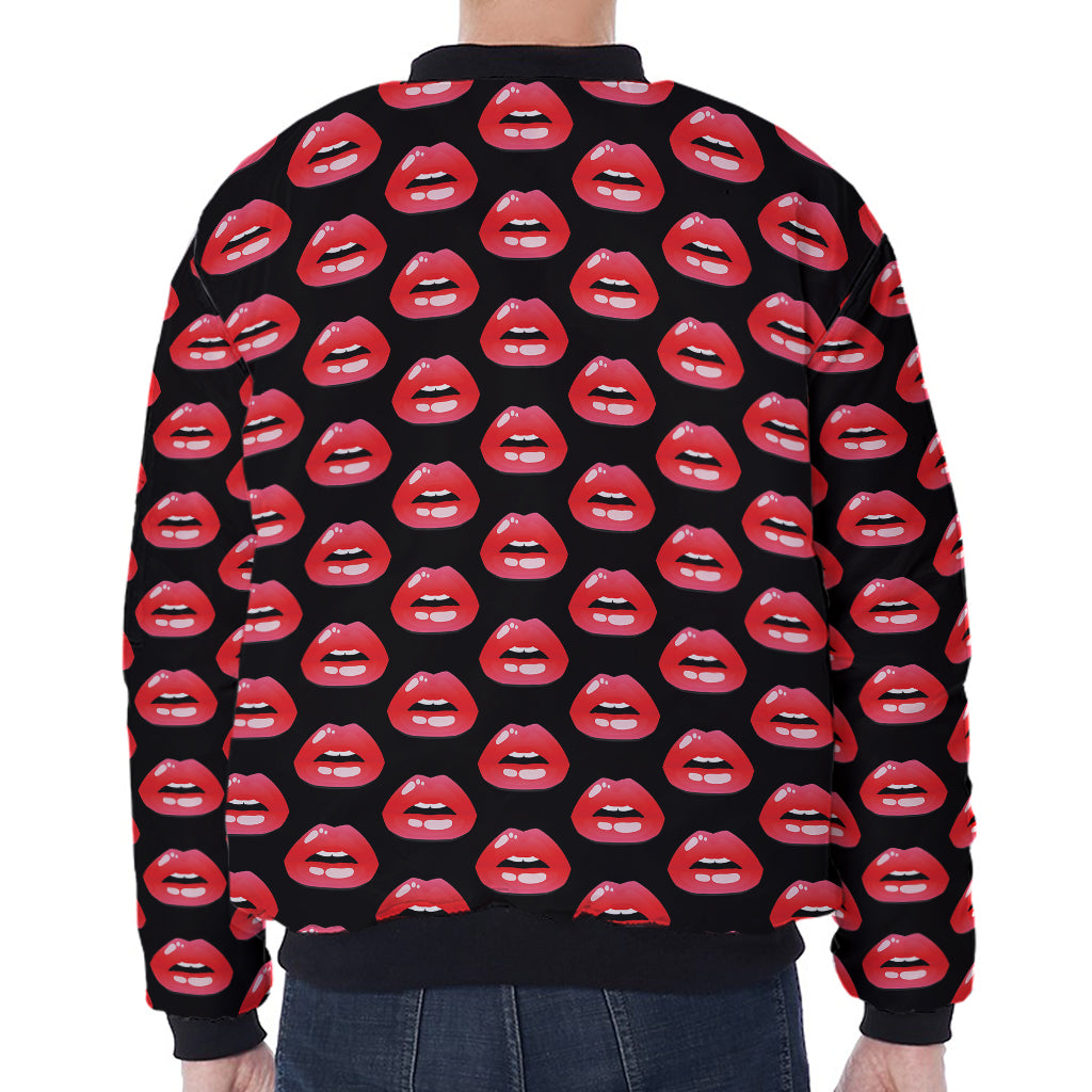 Wet Lips Pattern Print Zip Sleeve Bomber Jacket
