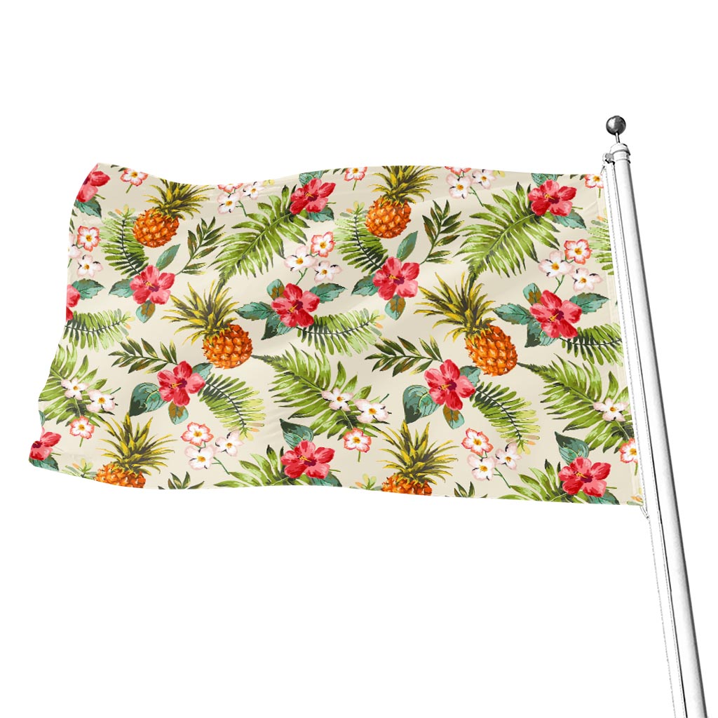 White Aloha Pineapple Pattern Print Flag
