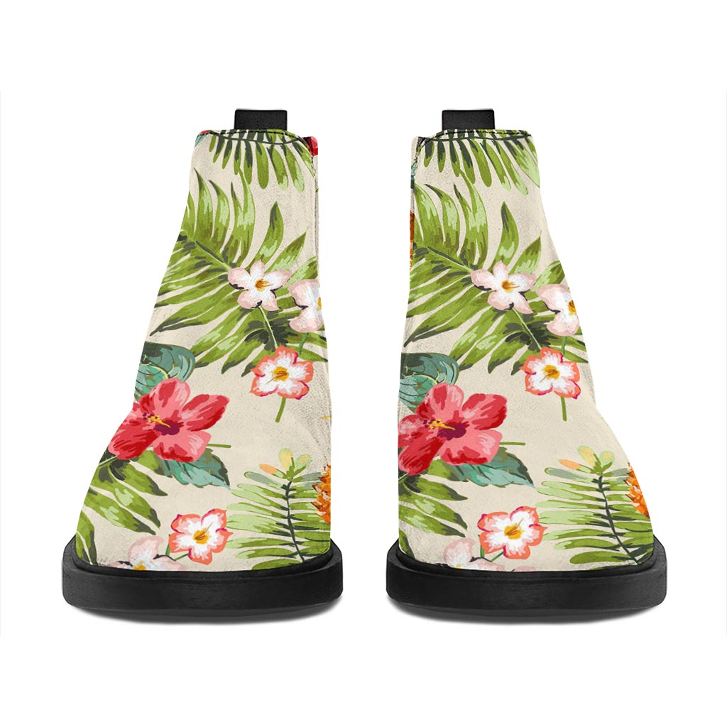 White Aloha Pineapple Pattern Print Flat Ankle Boots