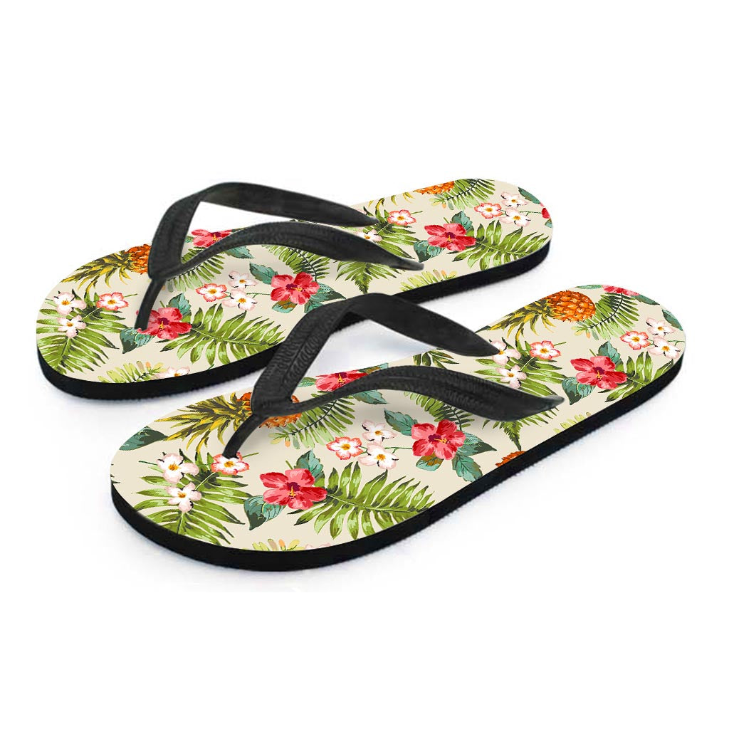 White Aloha Pineapple Pattern Print Flip Flops