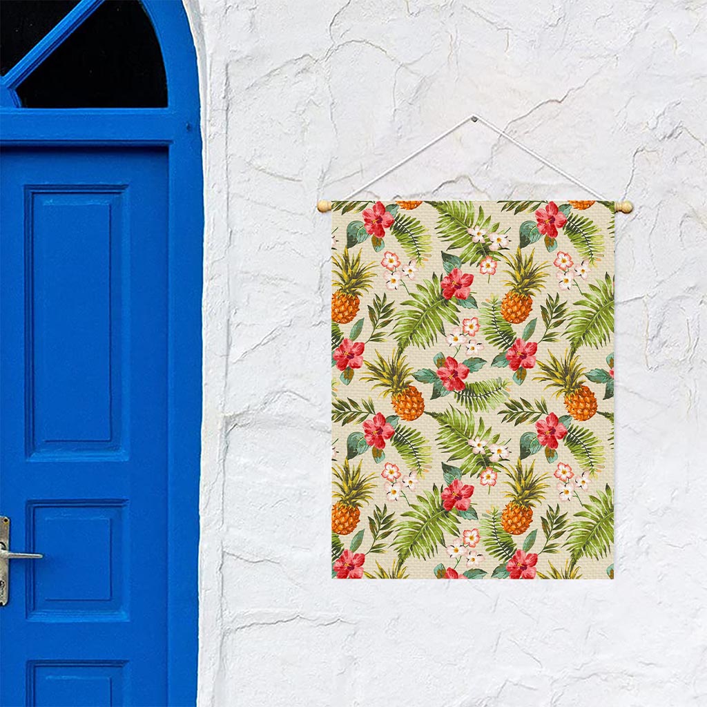 White Aloha Pineapple Pattern Print Garden Flag