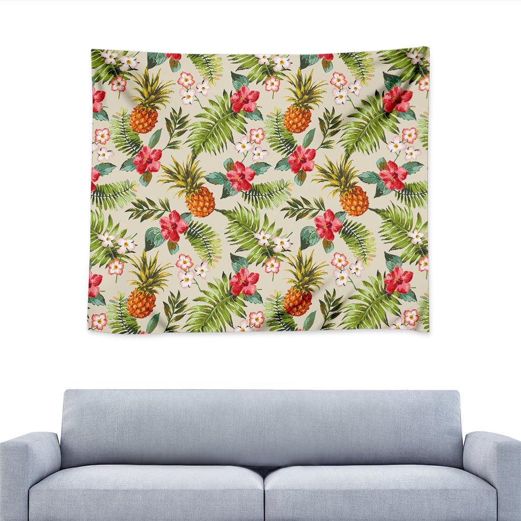 White Aloha Pineapple Pattern Print Tapestry