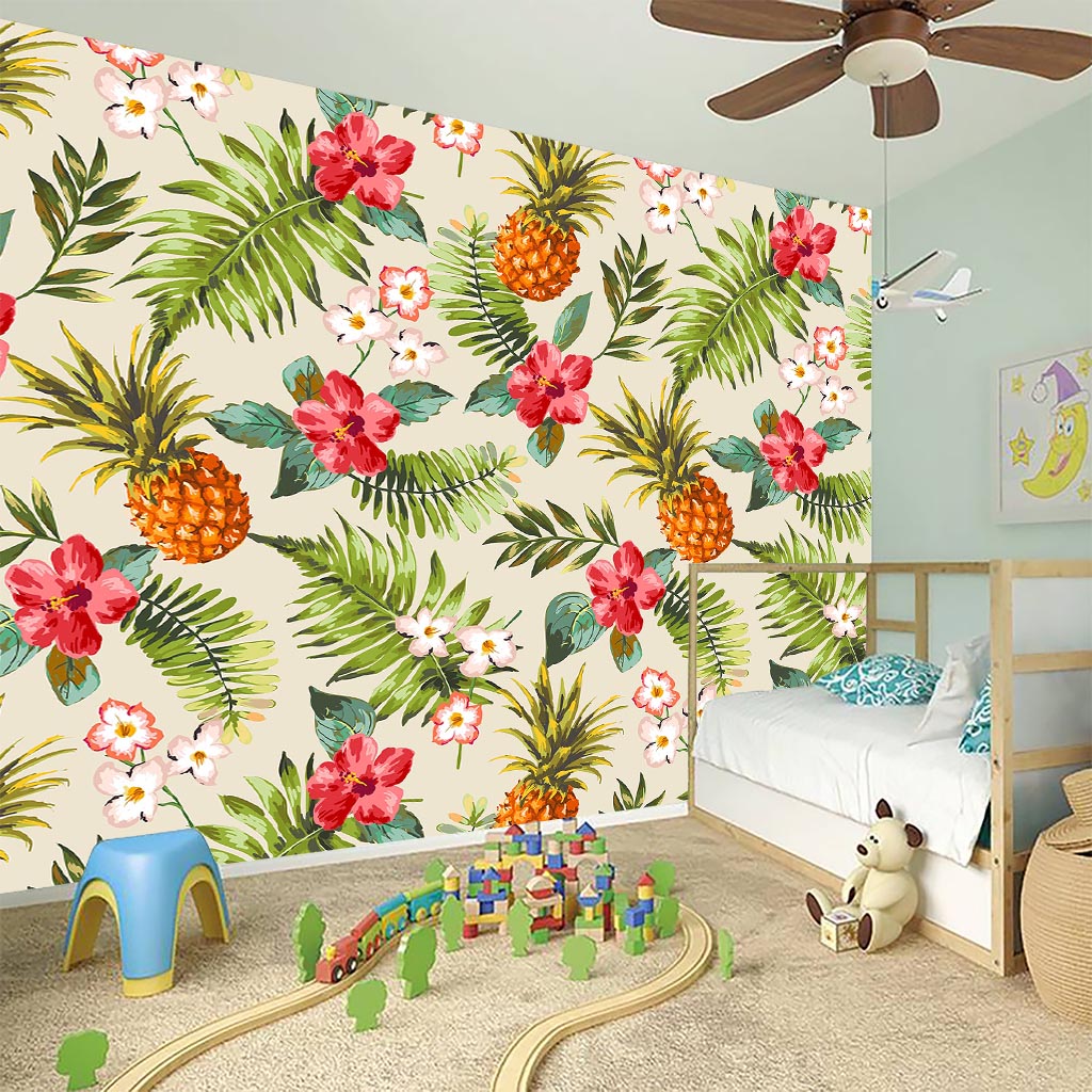White Aloha Pineapple Pattern Print Wall Sticker