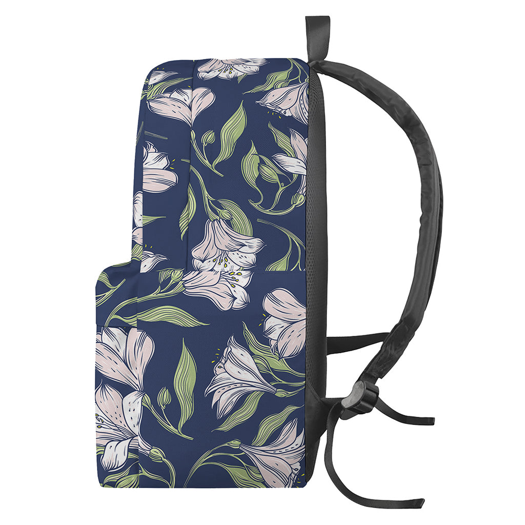 White Alstroemeria Pattern Print Backpack