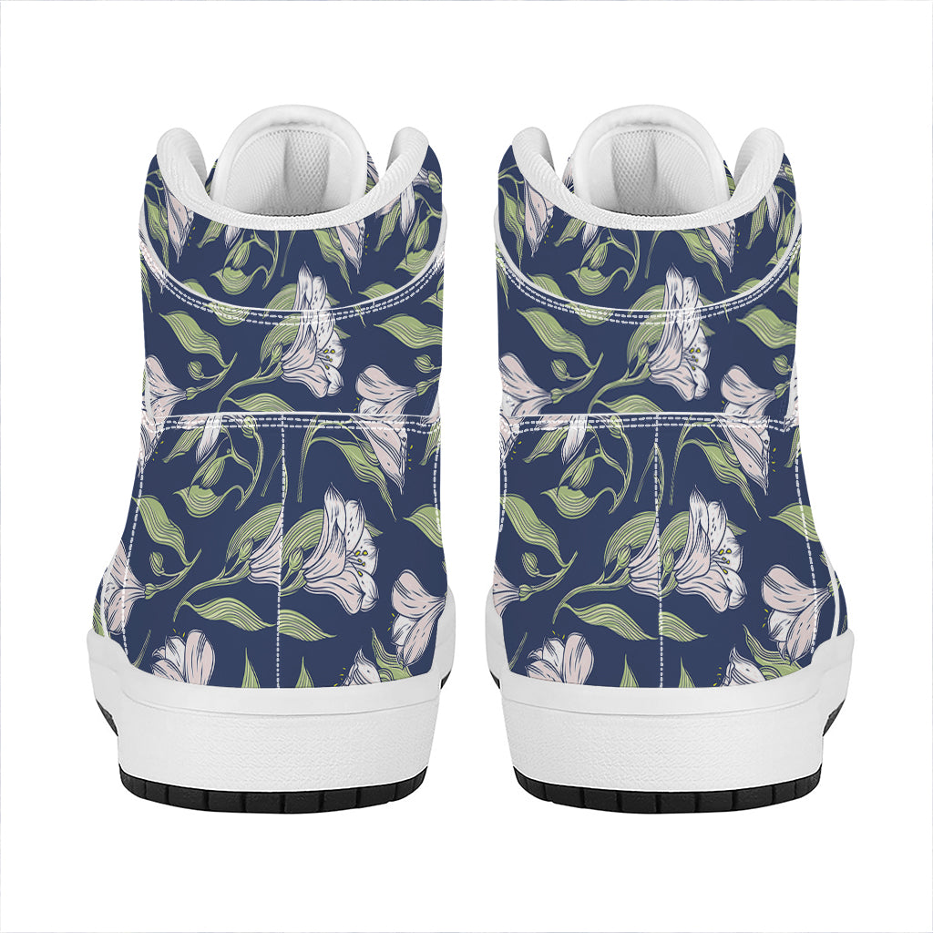 White Alstroemeria Pattern Print High Top Leather Sneakers