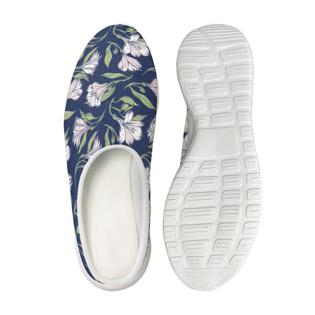White Alstroemeria Pattern Print Mesh Casual Shoes