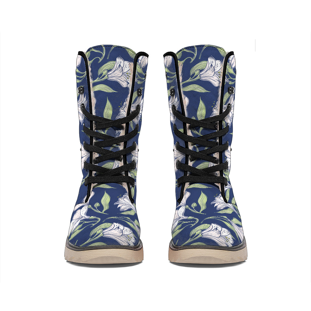 White Alstroemeria Pattern Print Winter Boots