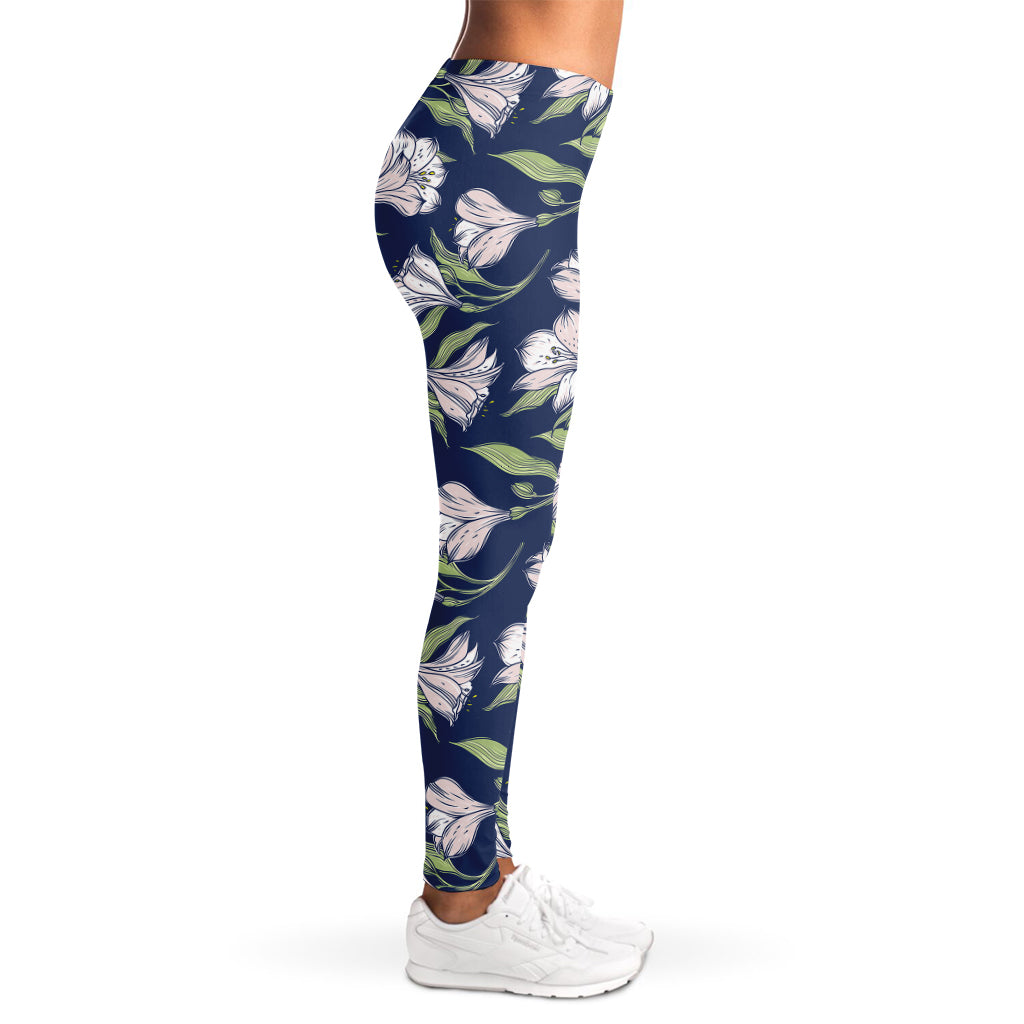 White Alstroemeria Pattern Print Women's Leggings