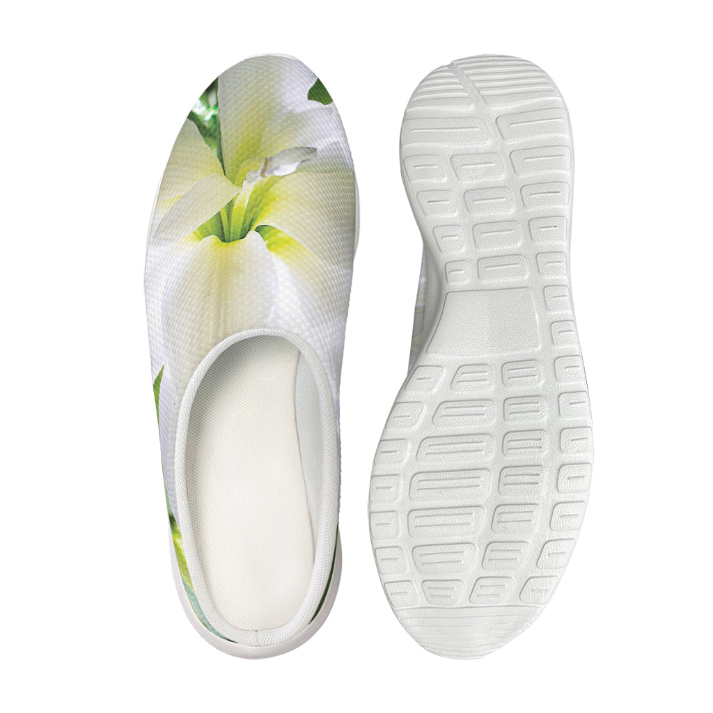 White Amaryllis Print Mesh Casual Shoes