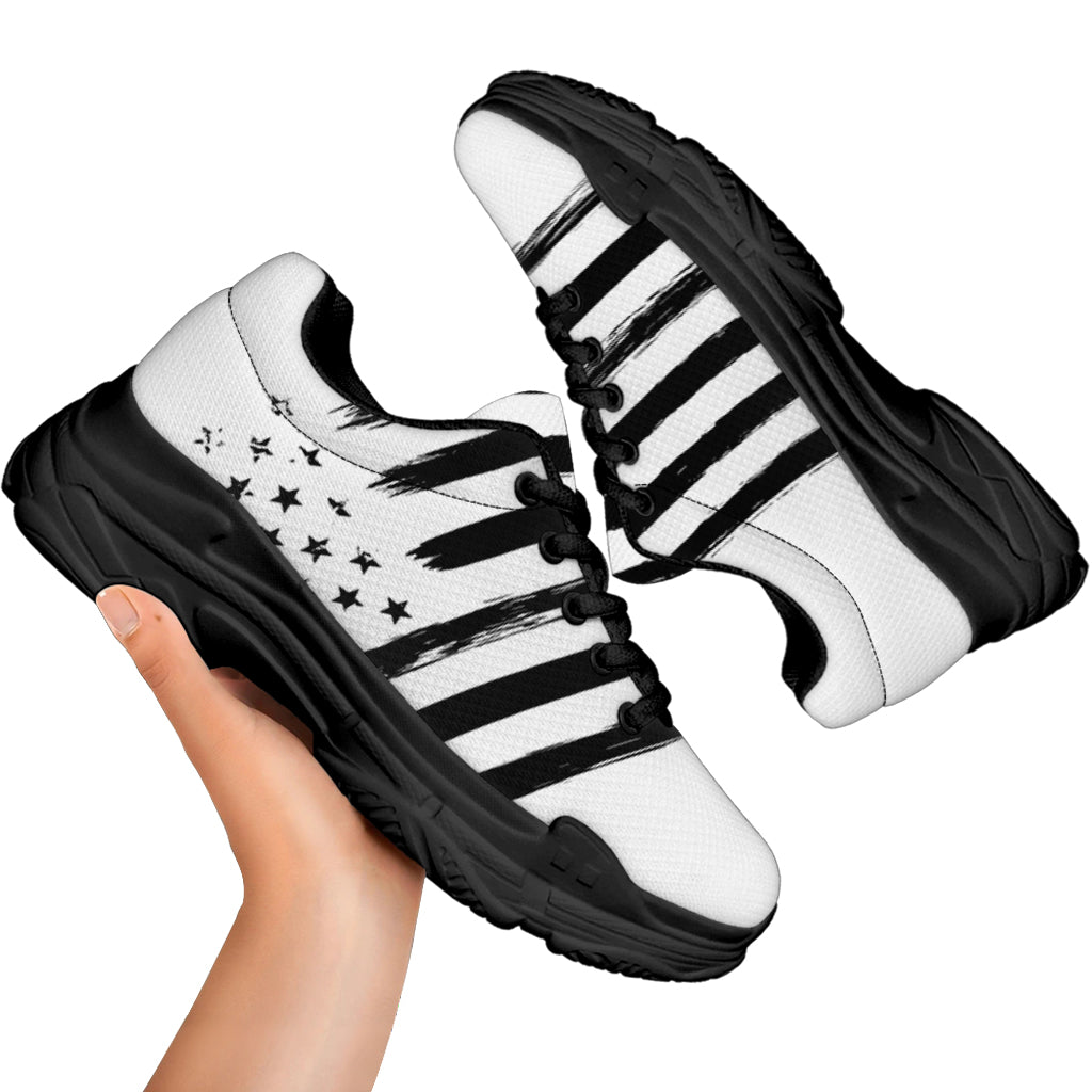 White And Black American Flag Print Black Chunky Shoes